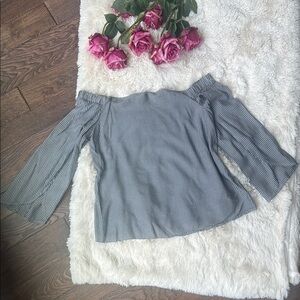 Merona Striped Off-Shoulder Top - Gray and White Size Medium